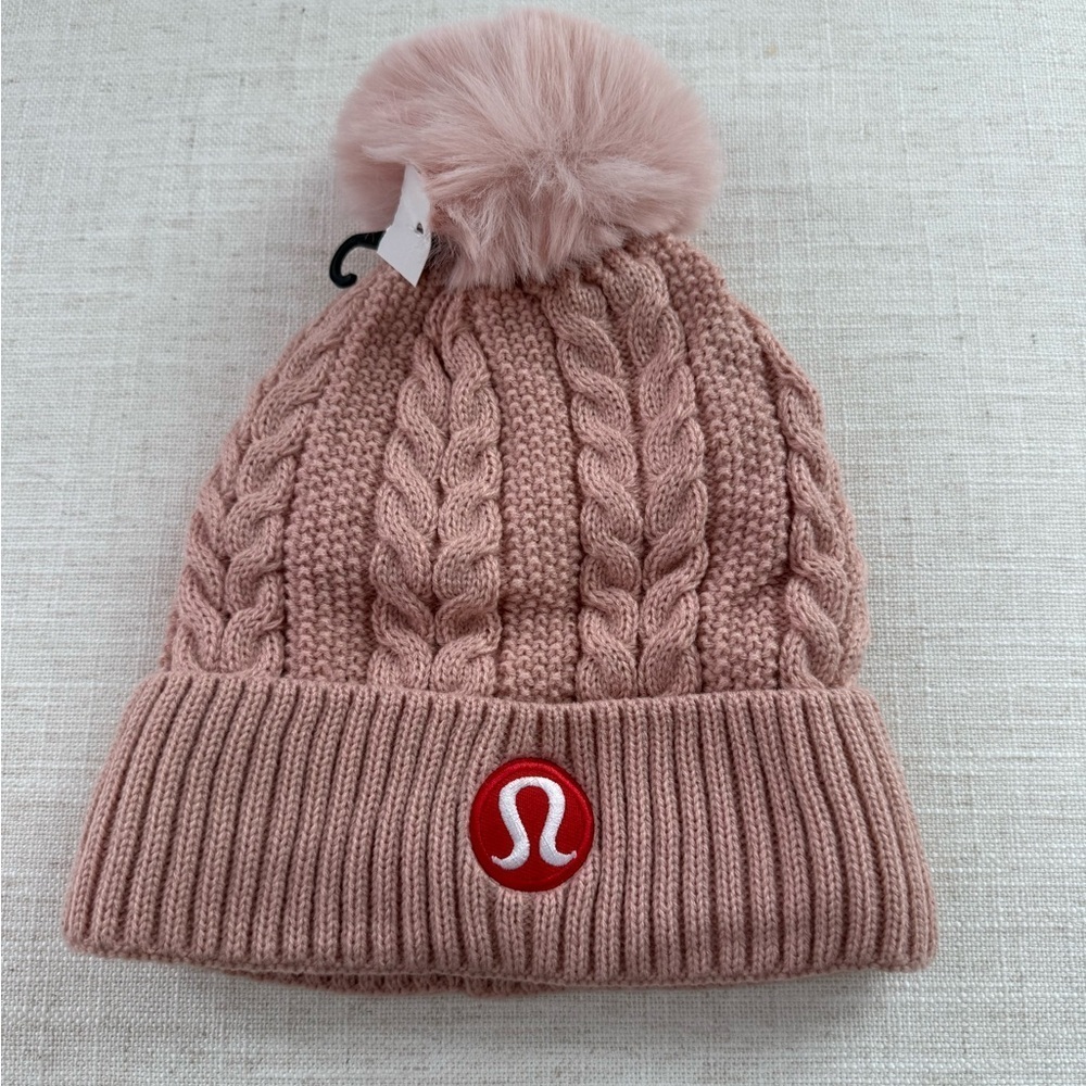 lululemon athletica Blush Cable Knit Beanie with Pom-Pom